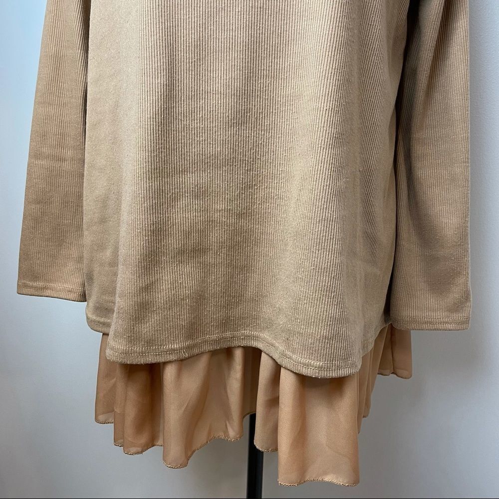 CL Shang Beige Peplum Long Sleeve Layered Top Blouse Size 2XL - Picture 11 of 13